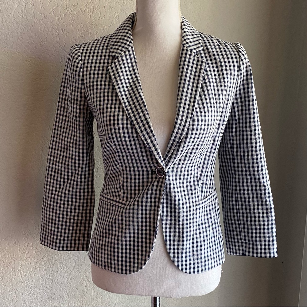 Women's Blue and White Gingham Blazer